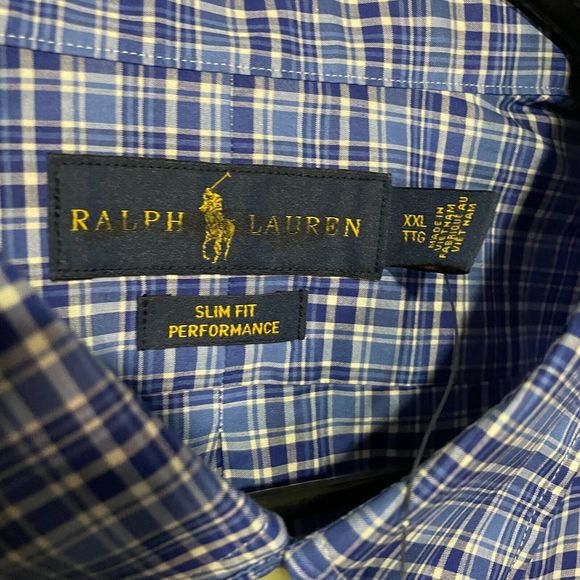 Ralph Lauren Performance Shirt Mens 2XL XXL Blue Plaid Stretch Pony Slim Fit - Picture 5 of 9